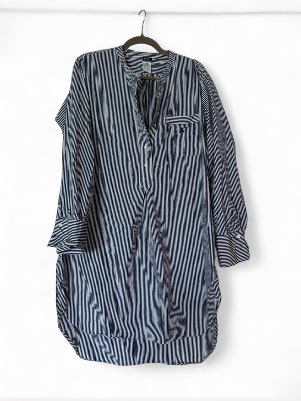 Ralph Lauren Navy and White Pinstripe Longline Button-Down Dress